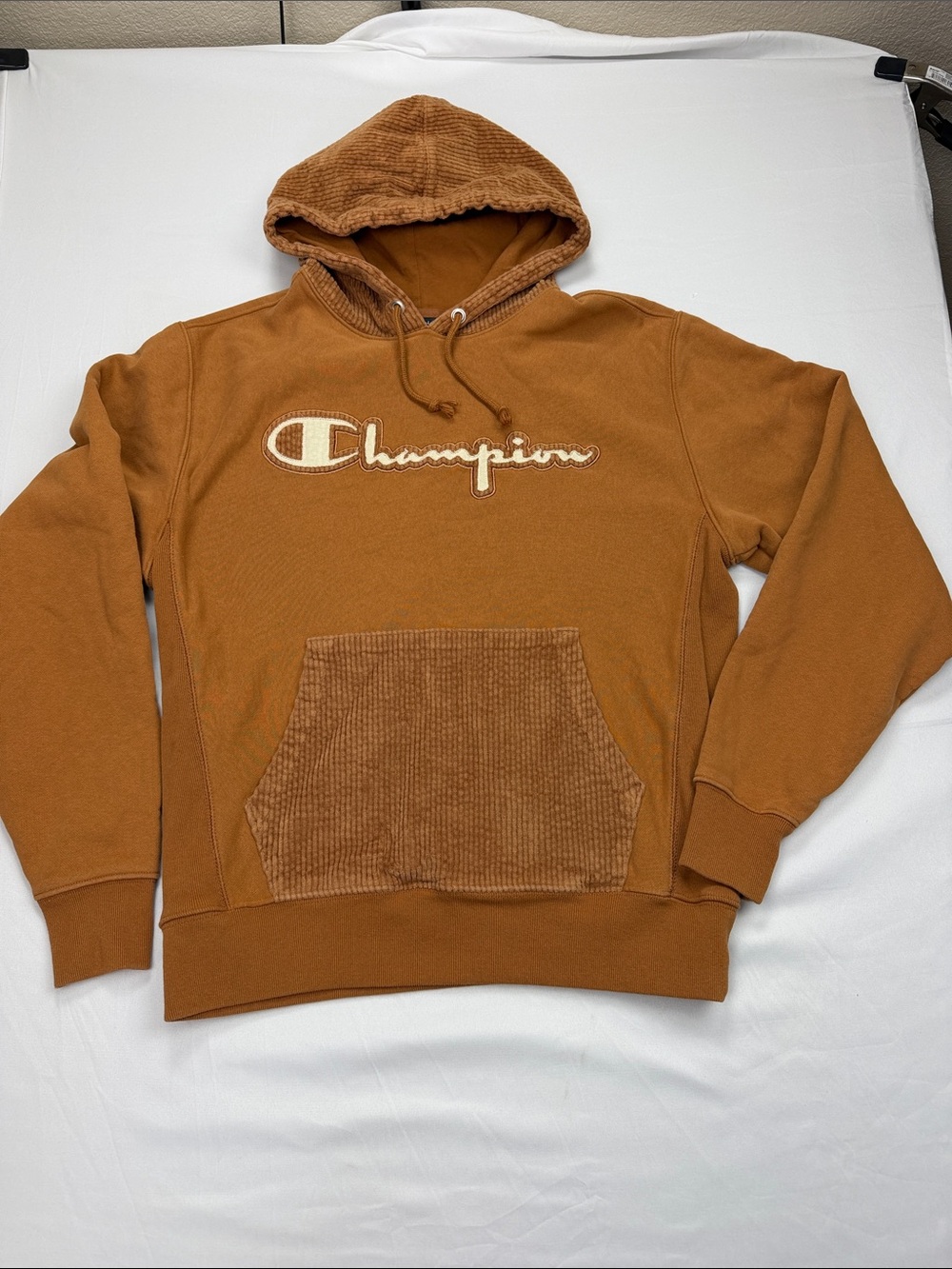 Champion Men's Corded Hooded Sweatshirt in Brown /Rust
